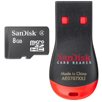 Sandisk 8GB MicroSDHC met USB MobileMate Card Reader (MicroSD)