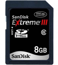 Sandisk 8GB Extreme III SDHC Card Class6 (SD-Kaart, 20MB/s, 133x)