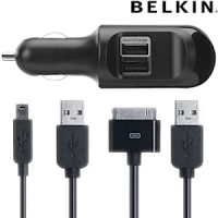 Belkin Dual Auto Car Charger + USB Charge Sync Cable iPhone iPod