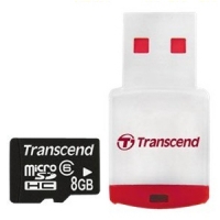 Transcend 8GB MicroSDHC Card Class 6 + P3 USB Card Reader