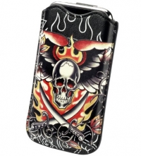 Ed Hardy Protective Sleeve Pouch with Pull Tab SkullSword Black