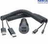 Nokia DC-20 Dual 1000mA USB Car Charger + 2x Charge Cable Orig.