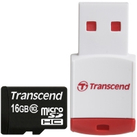 Transcend 16GB MicroSDHC Card Class 10 + P3 USB Card Reader