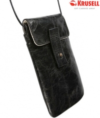 KRUSELL Tumba Mobile Leather Pouch Tas met Nekkoord Vintage Black