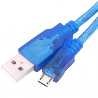 MicroUSB Laad en Data Kabel Transparant Blauw - Kort 30 cm