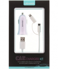 Usams Car Charger Kit 2.1A (Autolader met Laadkabel) - Wit