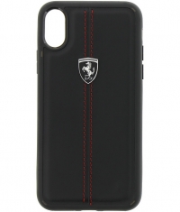 Ferrari Vertical Stripe Leather Hard Case iPhone X/XS - Zwart