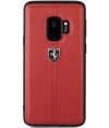 Ferrari Stripe Leather Hard Case voor Samsung Galaxy S9 - Rood