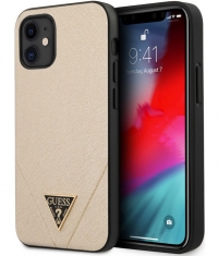 Guess Saffiano V-Stitch Hard Case - iPhone 12 Mini (5.4") - Goud
