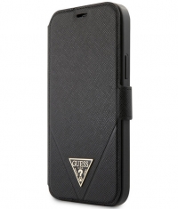 Guess Saffiano V-Stitch Book Case - iPhone 12/12 Pro (6.1") Zwart