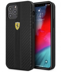 Ferrari Stripe Carbon Hard Case iPhone 12 Pro Max (6.7") - Zwart