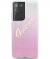 Guess Gradient Vintage GlitterCase Samsung Galaxy S21 Ultra Roze