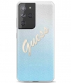 Guess Gradient Vintage GlitterCase Samsung Galaxy S21 Ultra Blauw