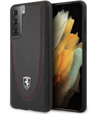 Ferrari Stitch Line Leather Back Case Samsung Galaxy S21 - Zwart