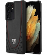 Ferrari Stitch Line Leather Case Samsung Galaxy S21 Ultra - Zwart