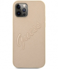 Guess Saffiano Vintage Hard Case - iPhone 12 Pro Max (6.7") Goud