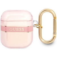 Guess TPU Printed Stripe Case voor Apple Airpods 1 & 2 - Roze