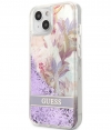 Guess Flower Liquid Glitter Case - iPhone 13 Mini (5.4") - Paars
