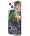 Guess Flower Liquid Glitter Case - iPhone 13 Mini (5.4") - Blauw