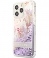 Guess Flower Liquid Glitter Case iPhone 13 Pro Max (6.7") - Paars