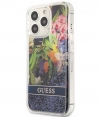 Guess Flower Liquid Glitter Case iPhone 13 Pro Max (6.7") - Blauw