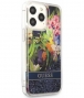 Guess Flower Liquid Glitter Case iPhone 13 Pro Max (6.7") - Blauw